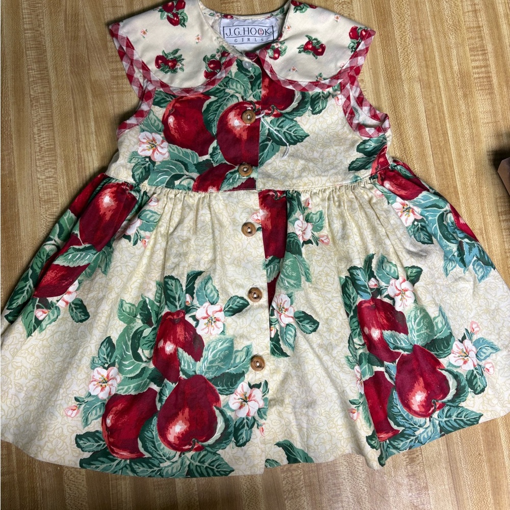 Vintage J.G. Hook Girls Fruit Print Cotton Dress - Red & Green